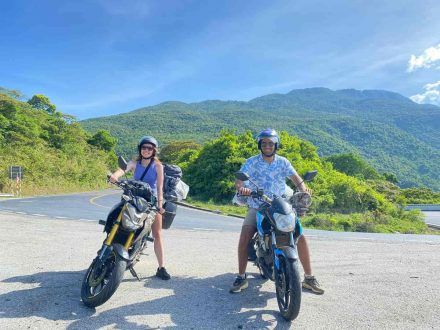 otorbike riders on Hai Van Pass, a beautiful coastal road in Central Vietnam